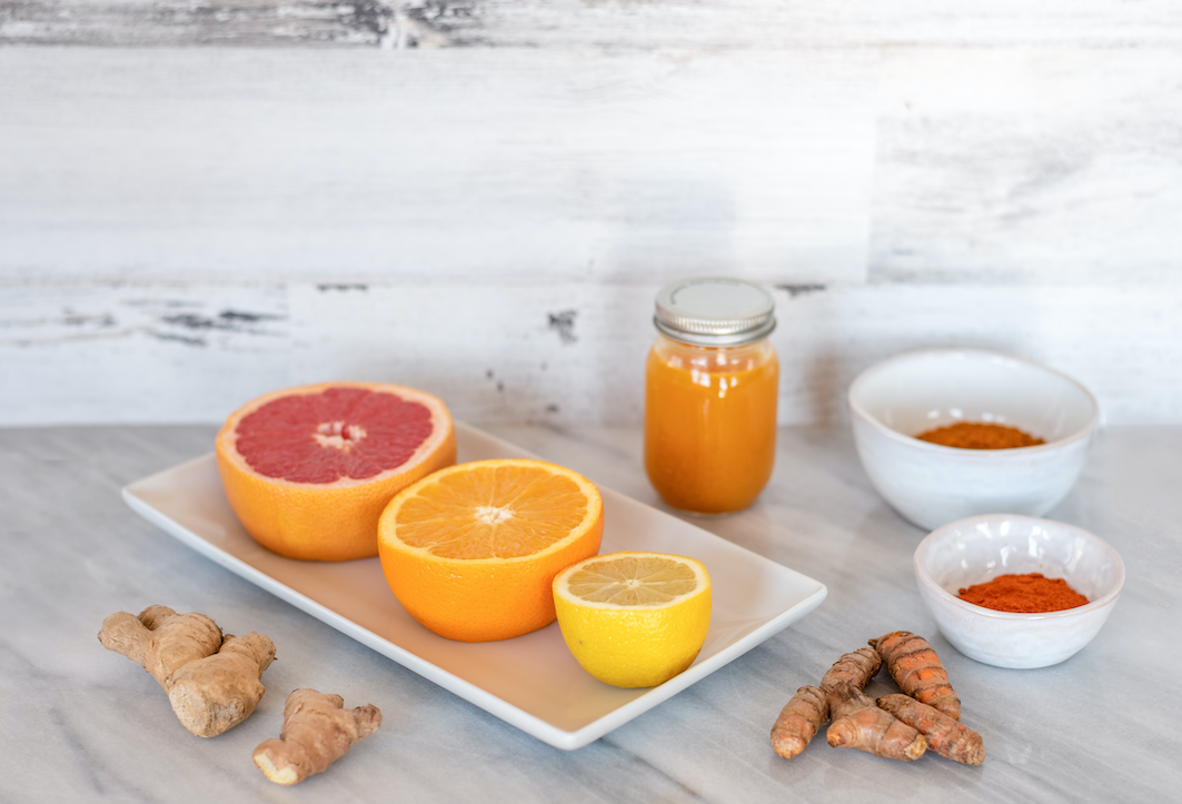 Citrus and spice ingredients used in wellness shots