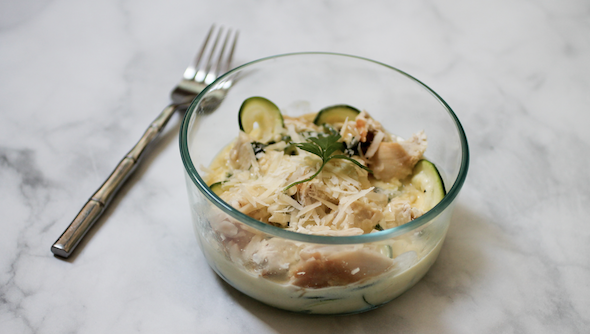 CBD-infused alfredo sauce over zoodles