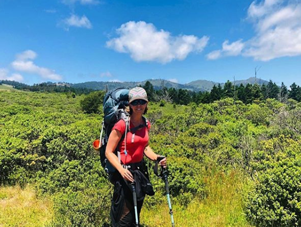 Pamela Hadfield hiking with cannabis